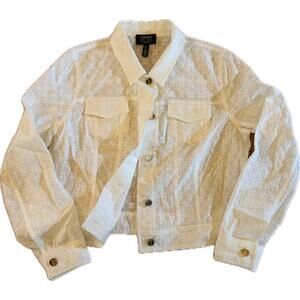 Jones New York Signature Jacket Womens L White Eyelet Embroidered Trucker